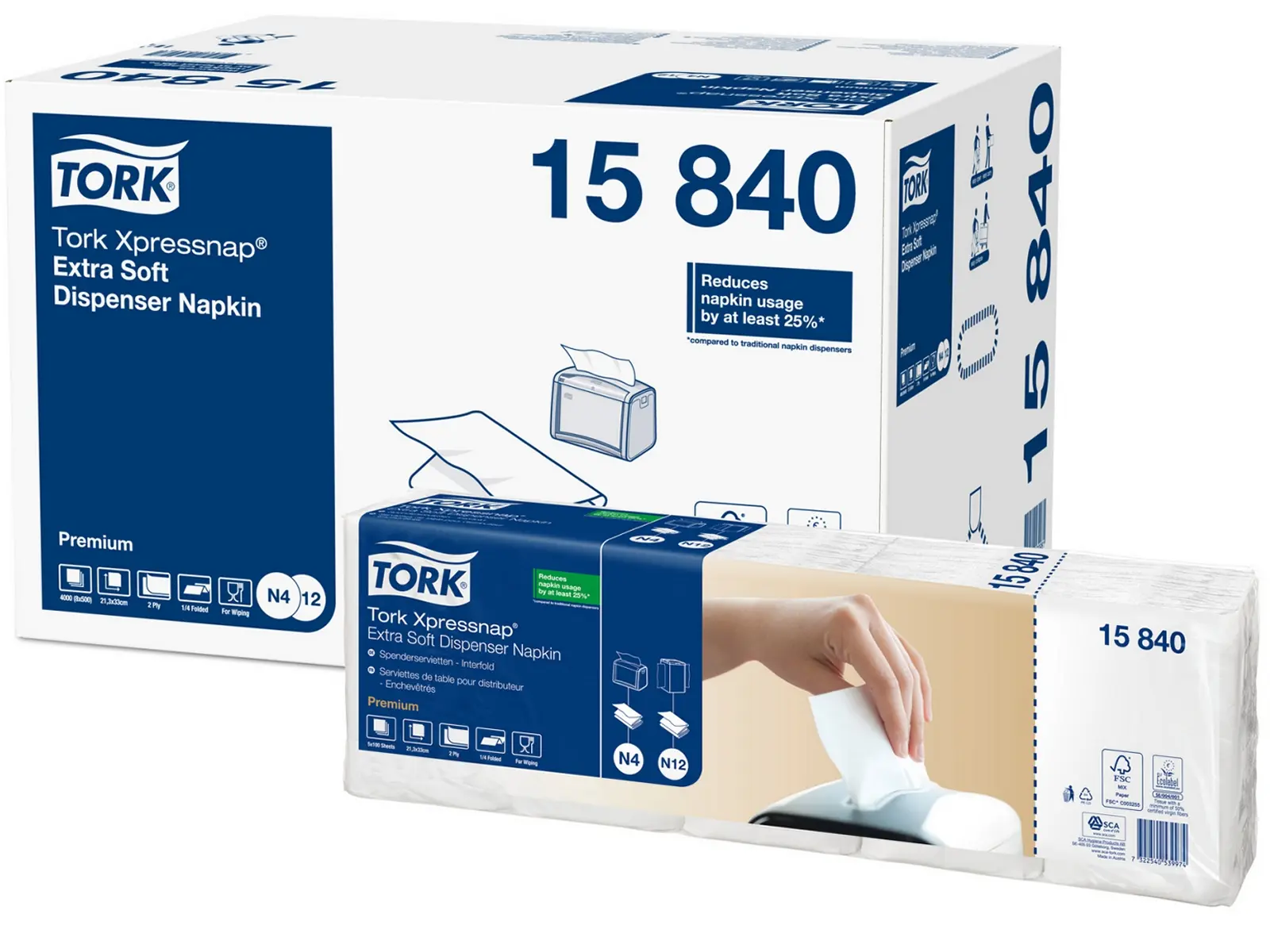 Servietten 21,6x33 2lg weiss (8x500)f.Tork Spender