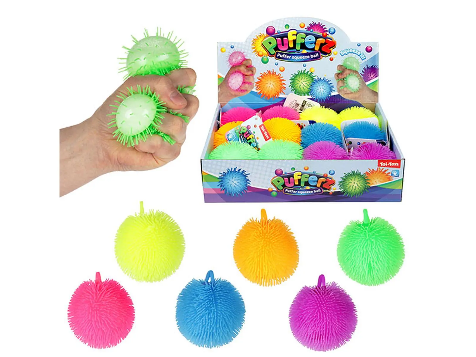 Knetbarer Pufferball,8cm, 6-fach sortiert, 12x Dis