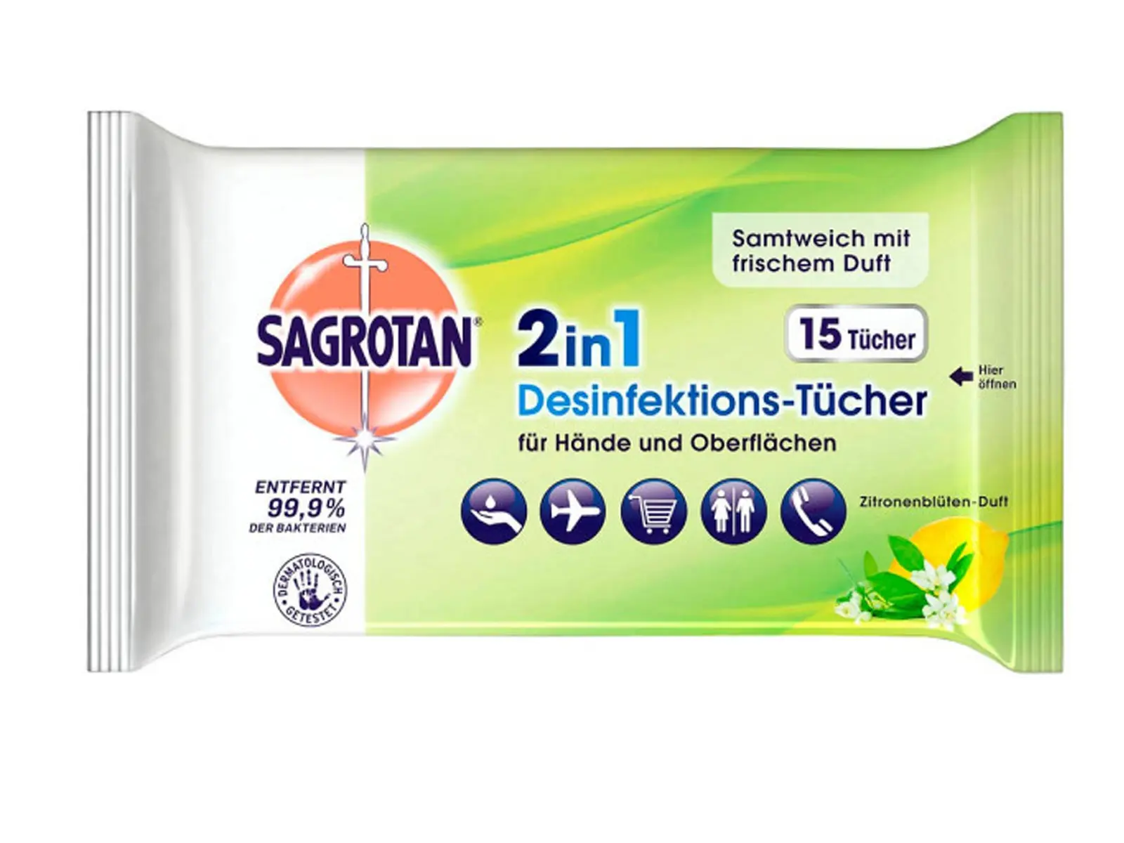 SAGROTAN Desinfektions-Tücher 2in1, VE 14