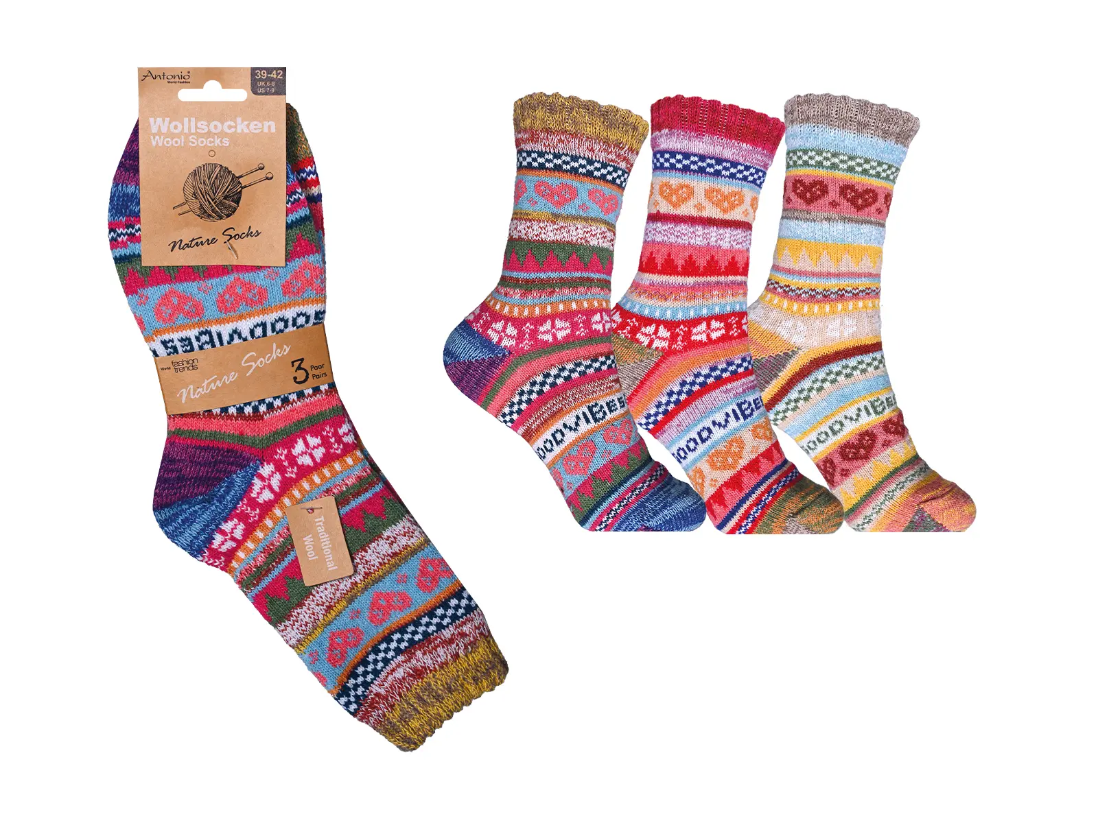 Wollsocken Damen Herz 3er Pack, Gr. 35-42