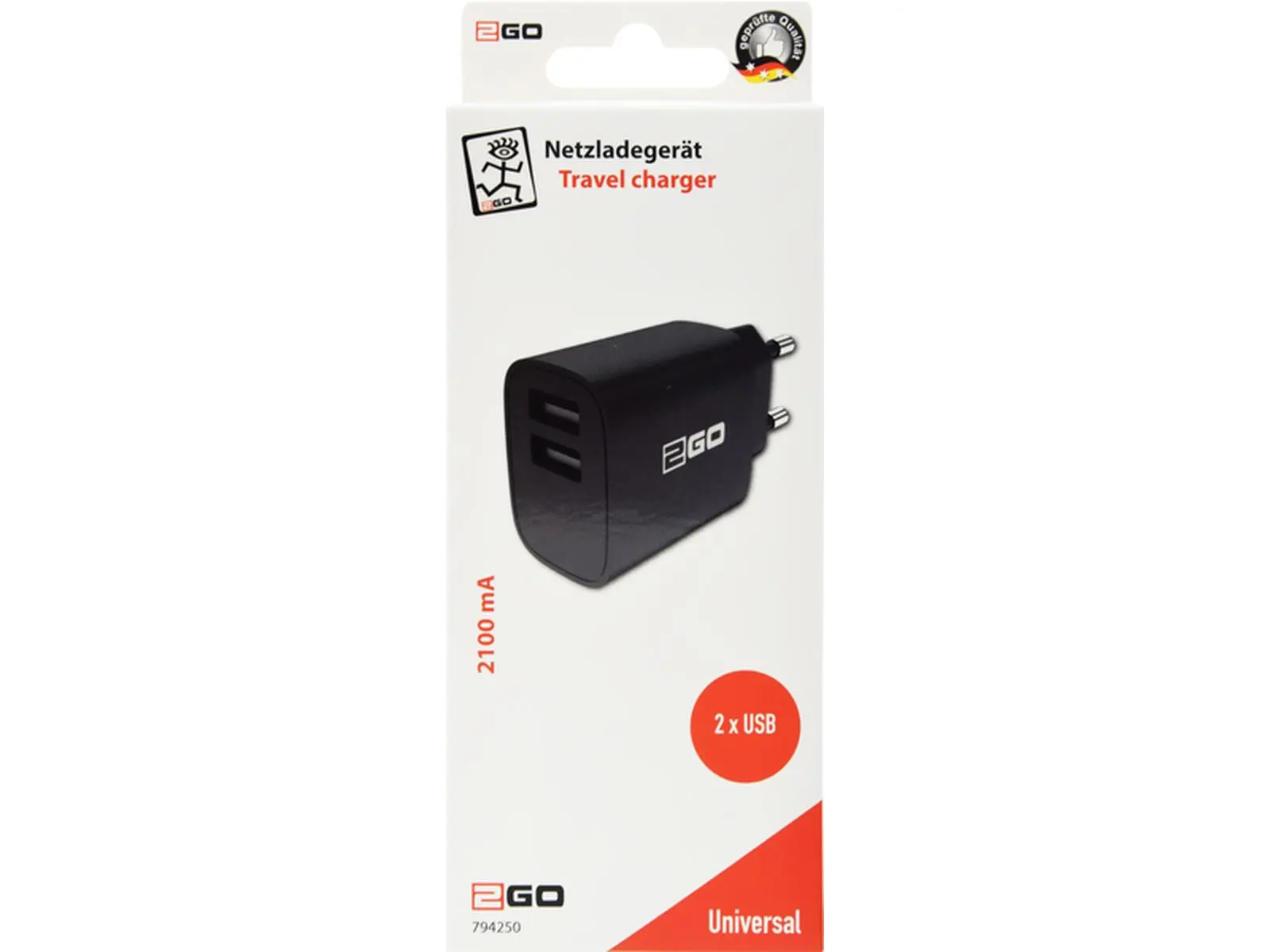 Netzladegerät Dual-USB 100V-240V, schwarz