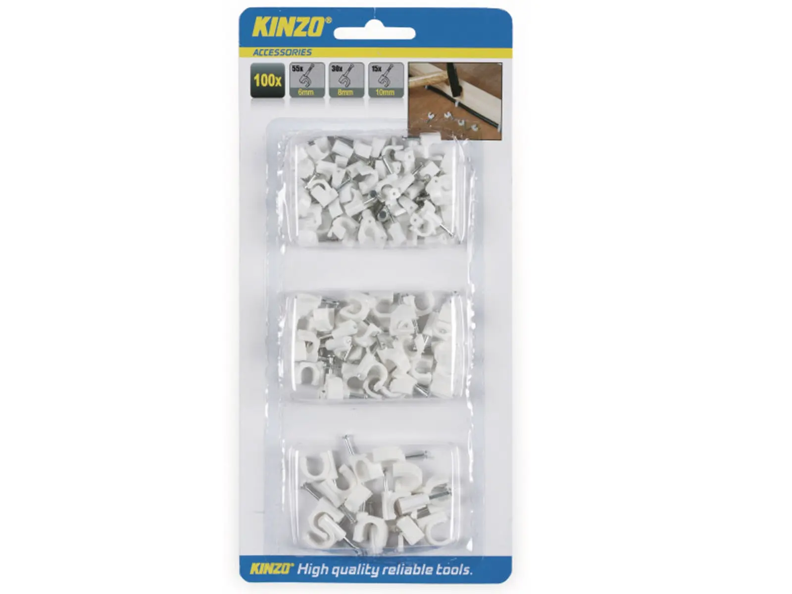 KINZO Kabelclips in 3 Größen, 100 Stk.
